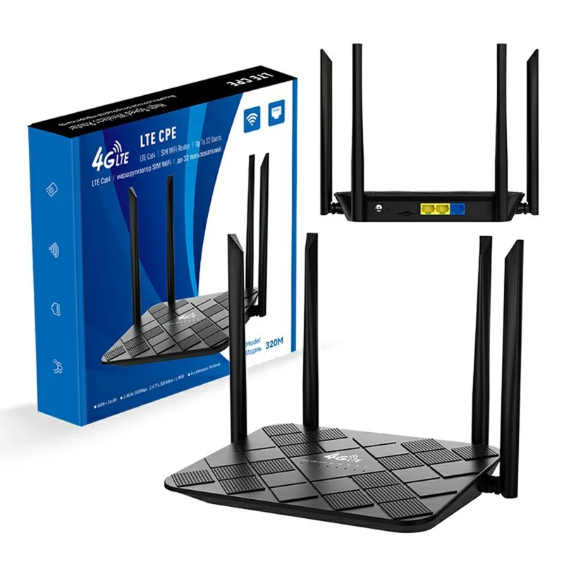 320M-E Eurasian Version CPE 3 Port Router SIM Card 4G LTE Wireless Network WiFi Home Office Router - US Plug