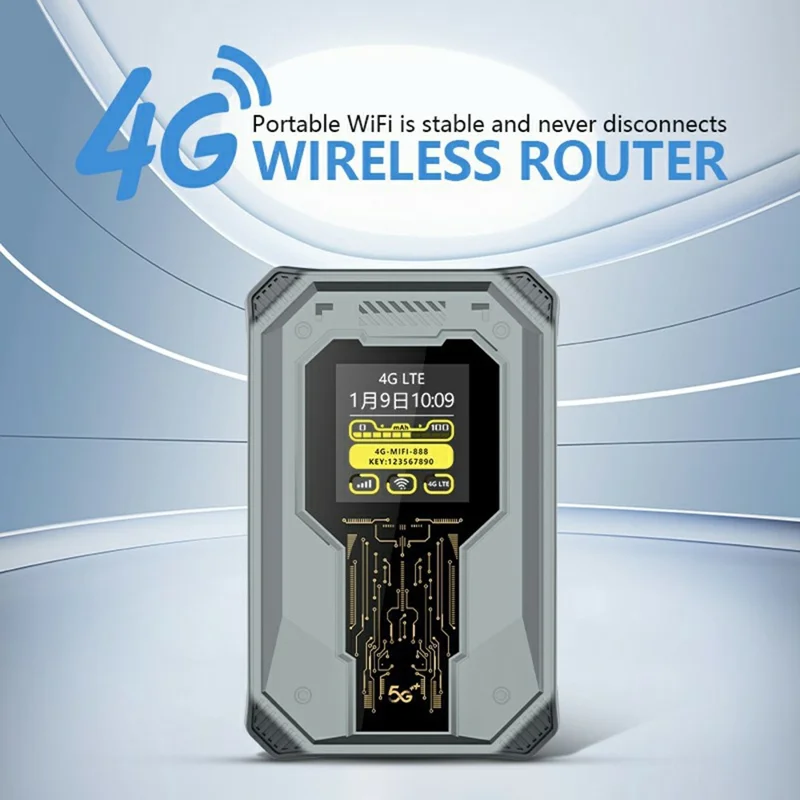 A50 Portable SIM Card 4G WiFi Router Rechargeable Time Display 300Mbps Router Support 8 Devices