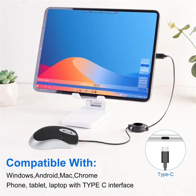 Portable Retractable USB-C Cable Mini Mouse Children Compact Wired Optical Mouse - Black