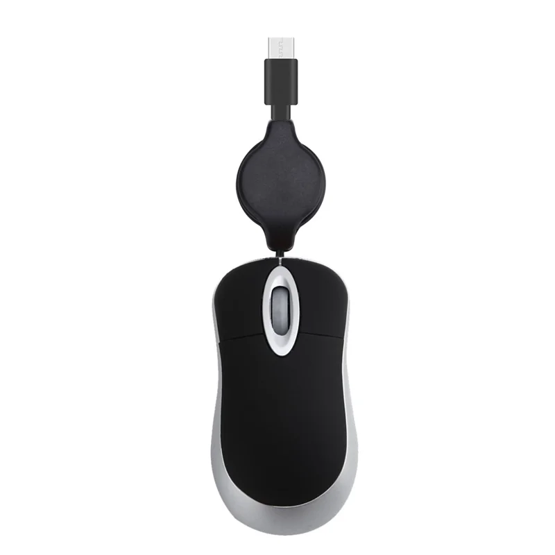 Portable Retractable USB-C Cable Mini Mouse Children Compact Wired Optical Mouse - Black
