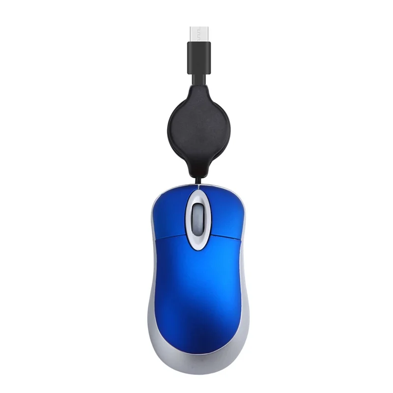 Portable Retractable USB-C Cable Mini Mouse Children Compact Wired Optical Mouse - Blue