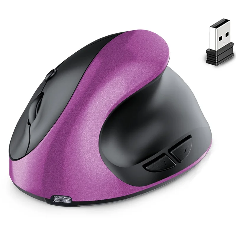 Rechargeable Ergonomic Vertical Mouse 2.4G / Bluetooth-Compatible Silent Wireless Mouse for Right Hand - Purple