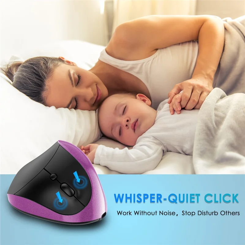 Rechargeable Ergonomic Vertical Mouse 2.4G / Bluetooth-Compatible Silent Wireless Mouse for Right Hand - Purple