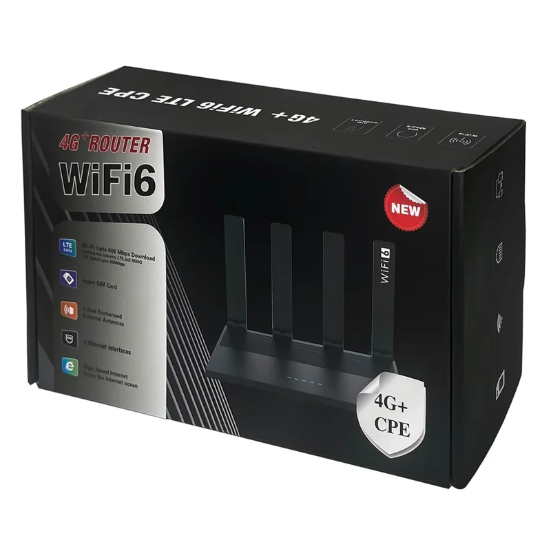 WR800 4G LTE WiFi Router 4 LAN Ports 600Mbps WiFi 6 Wireless Modem with SIM Card Slot, Eurasian Version (No Battery) - US Plug