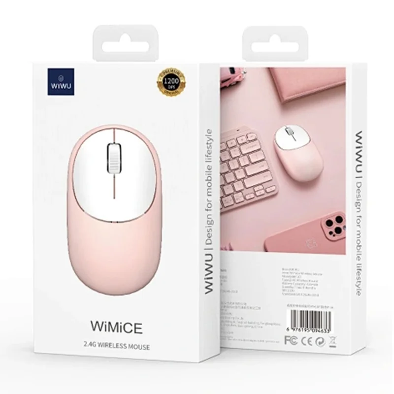 WIWU WM107 2.4G Wireless Mouse Ergonomic 1200 DPI Mice with RGB Backlight - Pink