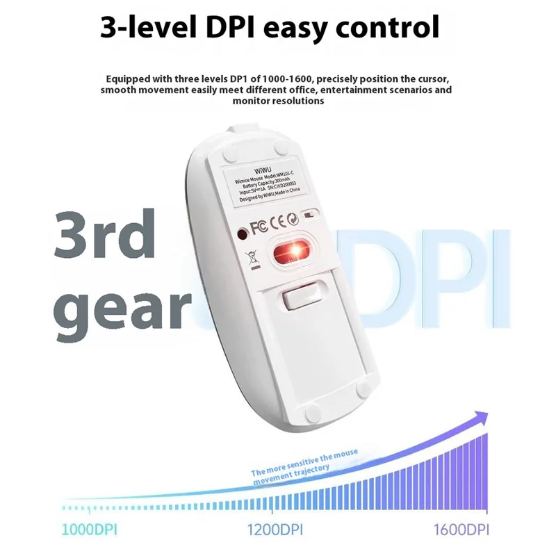 WIWU Magic WM101-C 2.4G + Bluetooth-compatible Dual Mode Wireless Mouse 1000 / 1200 / 1600 DPI Ergonomic Mice - Silver