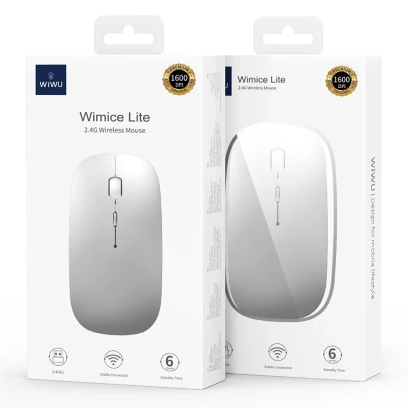 WIWU Magic WM101-C 2.4G + Bluetooth-compatible Dual Mode Wireless Mouse 1000 / 1200 / 1600 DPI Ergonomic Mice - Silver