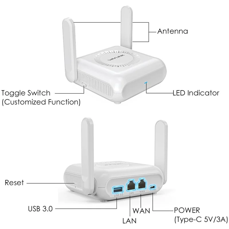 WAVLINK AX3000 Dual Band WiFi 6 Travel Router Home Office 160MHz MU-MIMO OFDMA VPN Router - US Plug