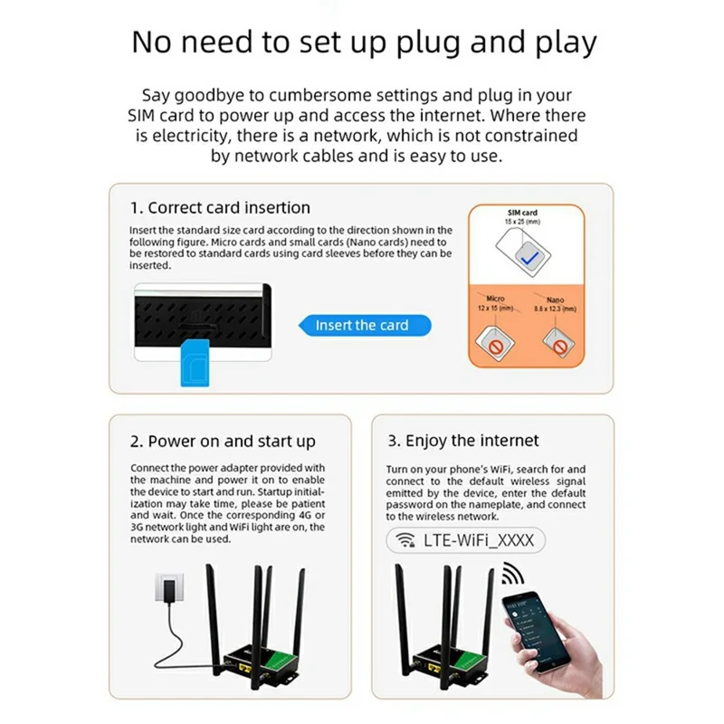 LT210B-E Eurasian Version LTE 4G Router Wireless WiFi Home Office CPE Sharing Router with 2 LAN Ports - US Plug