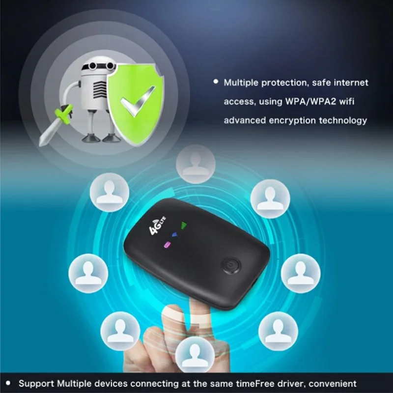 M3-E Eurasian Version Portable SIM Card 4G LTE Wireless Router Car Travel 150Mbps Mobile Hotspot Device - Black