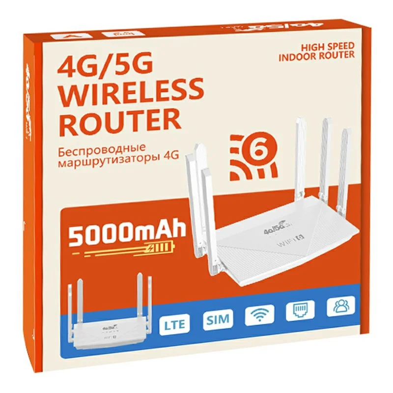 Roteador WR900-E Versão Europeia LTE WiFi6 com Slot para Cartão SIM 4G, Bateria de 5000mAh, 6 Antenas e 4 Portas LAN - Plugue dos EUA