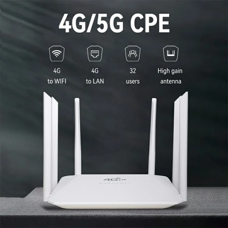210M-E Eurasian Version SIM Card 4G LTE Router Home Office 3 Ethernet Ports 6 Antennas WiFi CPE Router - US Plug