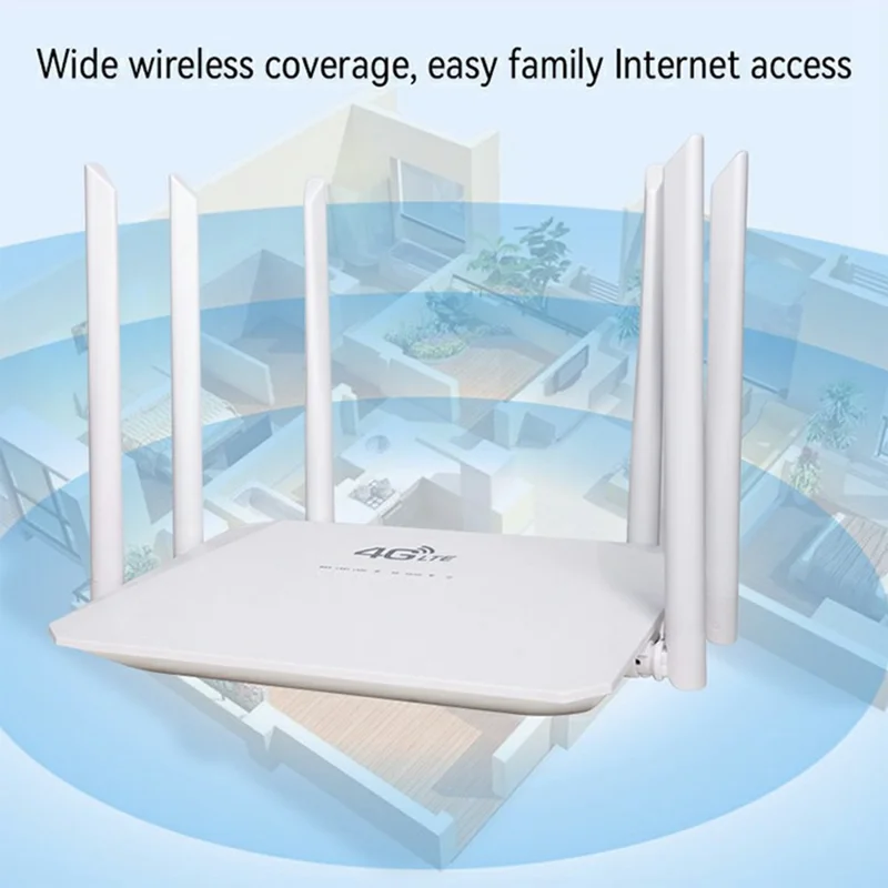 210M-E Eurasian Version SIM Card 4G LTE Router Home Office 3 Ethernet Ports 6 Antennas WiFi CPE Router - US Plug