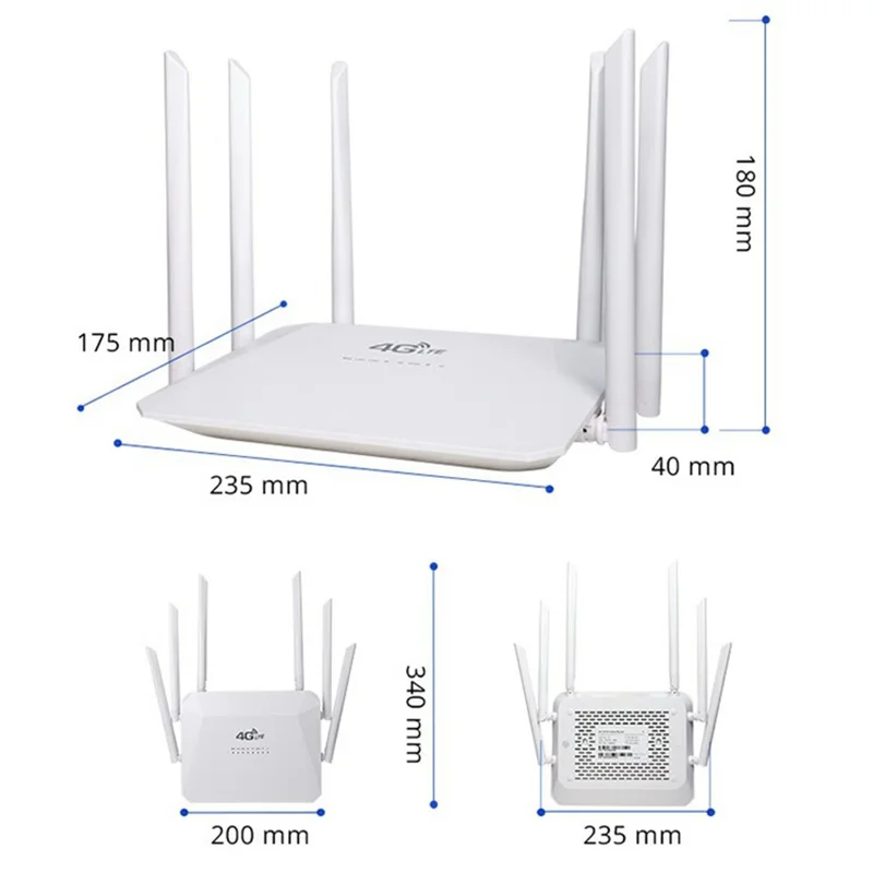 210M-E Eurasian Version SIM Card 4G LTE Router Home Office 3 Ethernet Ports 6 Antennas WiFi CPE Router - US Plug