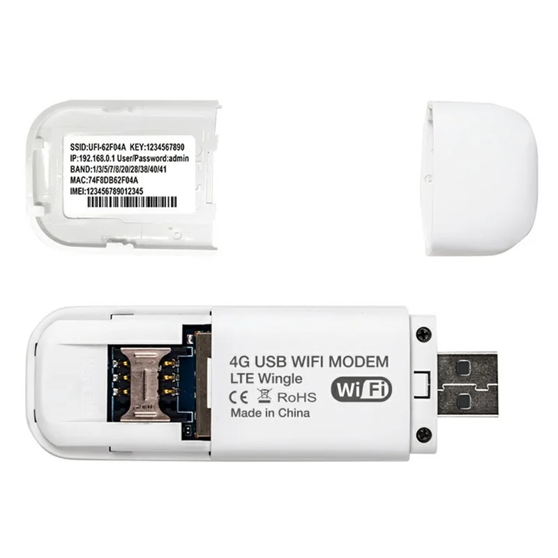 U6-E8 Eurasian Version 4G LTE UFI Modem USB WiFi Dongle International Travel SIM Card Portable WiFi Hotspot - White