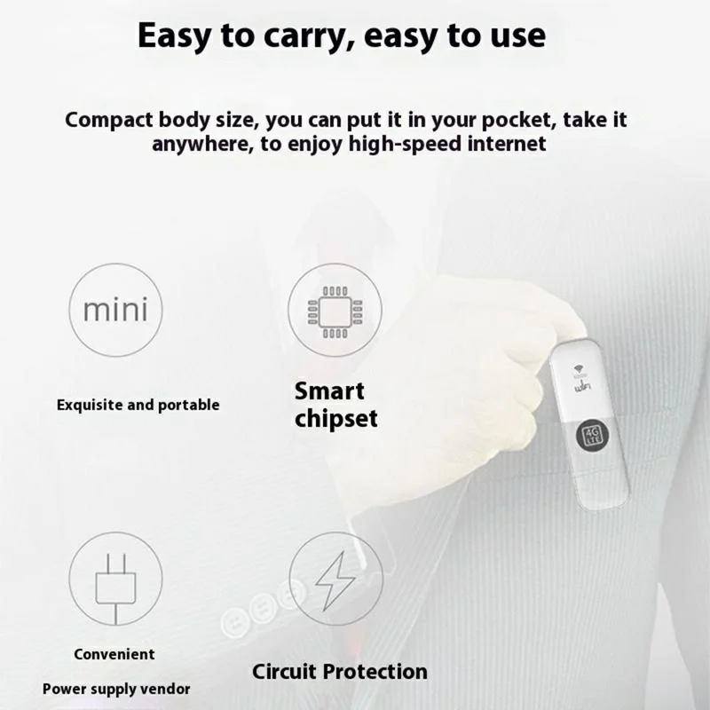 U6-E8 Eurasian Version 4G LTE UFI Modem USB WiFi Dongle International Travel SIM Card Portable WiFi Hotspot - White