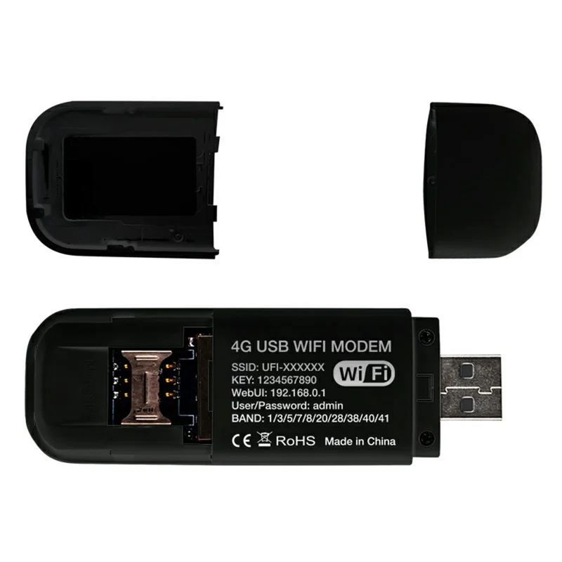 U6-E8 Eurasian Version 4G LTE UFI Modem USB WiFi Dongle International Travel SIM Card Portable WiFi Hotspot - Black