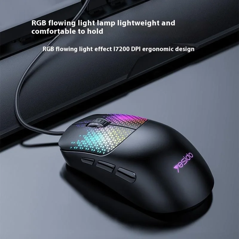 YESIDO KB32 Wired Lightweight RGB Gaming Mouse 7200 DPI 7 Buttons Computer Gamer Mouse