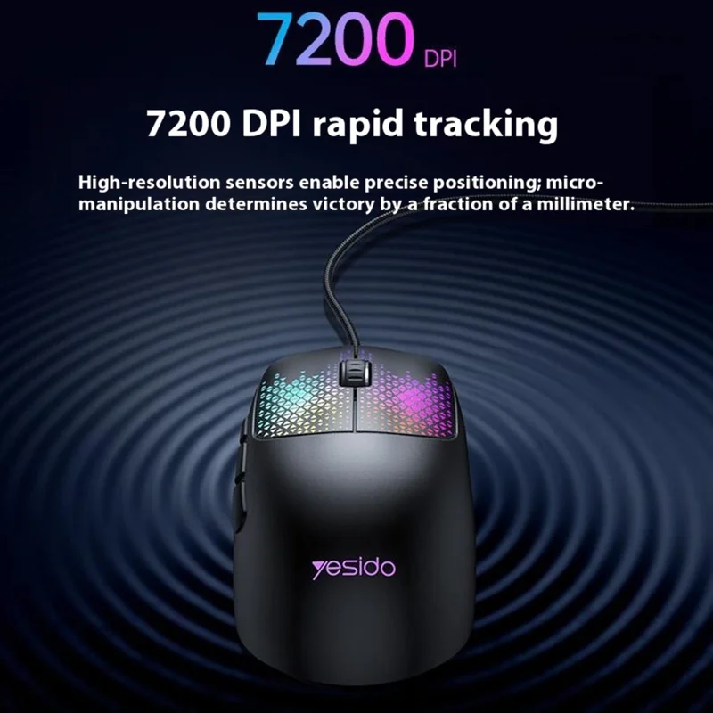 YESIDO KB32 Wired Lightweight RGB Gaming Mouse 7200 DPI 7 Buttons Computer Gamer Mouse