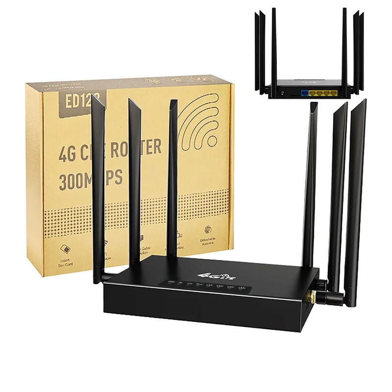 ED128 Eurasia Version 4G LTE Industrial Router 300Mbps Wireless WiFi Home Office 6 Antennas SIM Card Router - US Plug