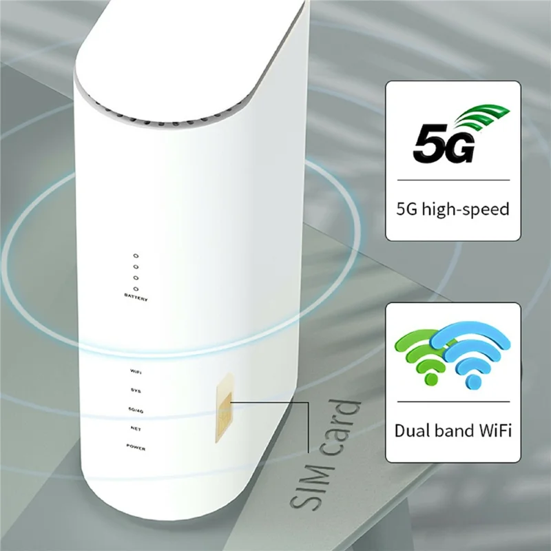 NR500 5G CPE-router met SIM-kaartsleuf 2,4G + 5,8G Dualband WiFi 6 Gigabit Draadloze Repeater, met 4000mAh-batterij - US-stekker