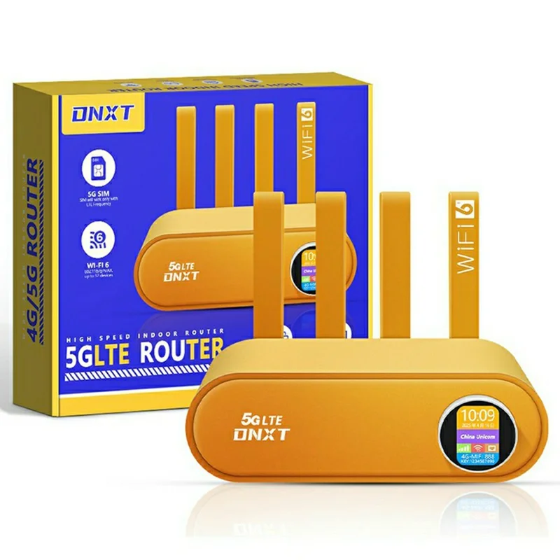 DNXT WR860-E 4 Antennas 4 Ethernet Ports 4G LTE WiFi 6 Router with SIM Card Slot Wireless Repeater (without Battery) - Orange / US Plug