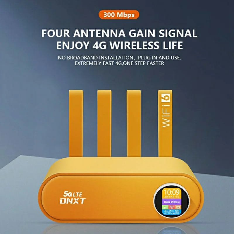 DNXT WR860-E 4 Antennas 4 Ethernet Ports 4G LTE WiFi 6 Router with SIM Card Slot Wireless Repeater (without Battery) - Orange / US Plug