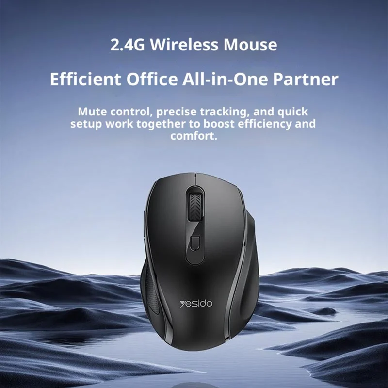 YESIDO KB45 2,4 G trådløs lydsvag forretningsmus 6 knapper 4 DPI bred sidehvile præcis sporingsfunktion til Windows / Mac / Android - Sort