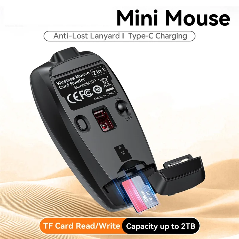 HXSJ M109 2 in 1 voor Windows / MacOS / Linux 3 DPI Instelbare Bluetooth-compatibele Draadloze Muis TF Kaartlezer - Grijs