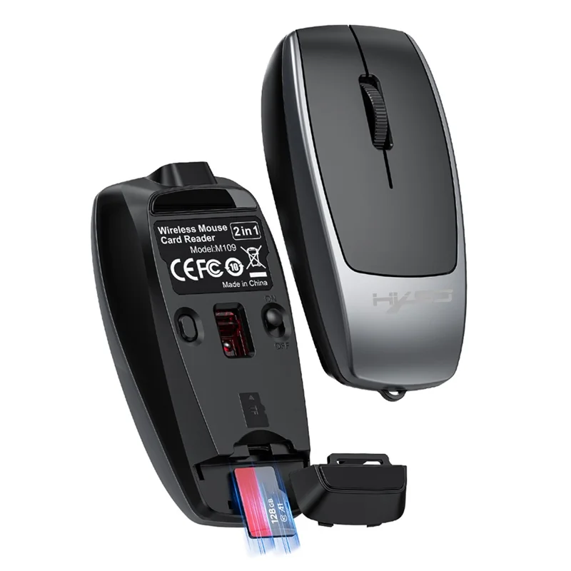 HXSJ M109 2 in 1 voor Windows / MacOS / Linux 3 DPI Instelbare Bluetooth-compatibele Draadloze Muis TF Kaartlezer - Grijs