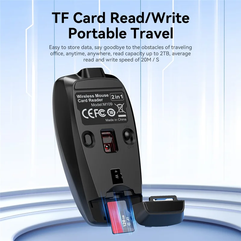 HXSJ M109 2 in 1 voor Windows / MacOS / Linux 3 DPI Instelbare Bluetooth-compatibele Draadloze Muis TF Kaartlezer - Grijs