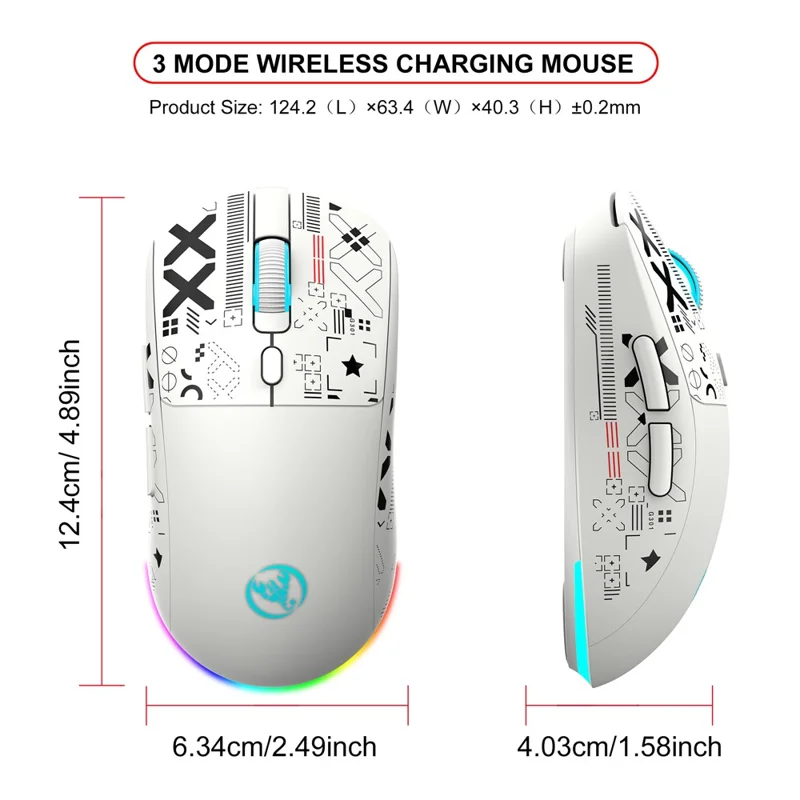 HXSJ T90 Pro Mouse da gioco a 3 modalità di connessione con dock di ricarica, retroilluminazione RGB wireless e silenzioso per PC / laptop - Nero