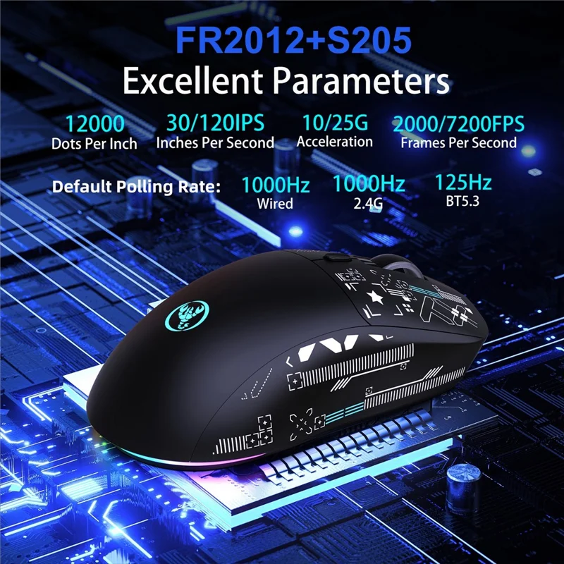 HXSJ T90 Pro Mouse da gioco a 3 modalità di connessione con dock di ricarica, retroilluminazione RGB wireless e silenzioso per PC / laptop - Nero