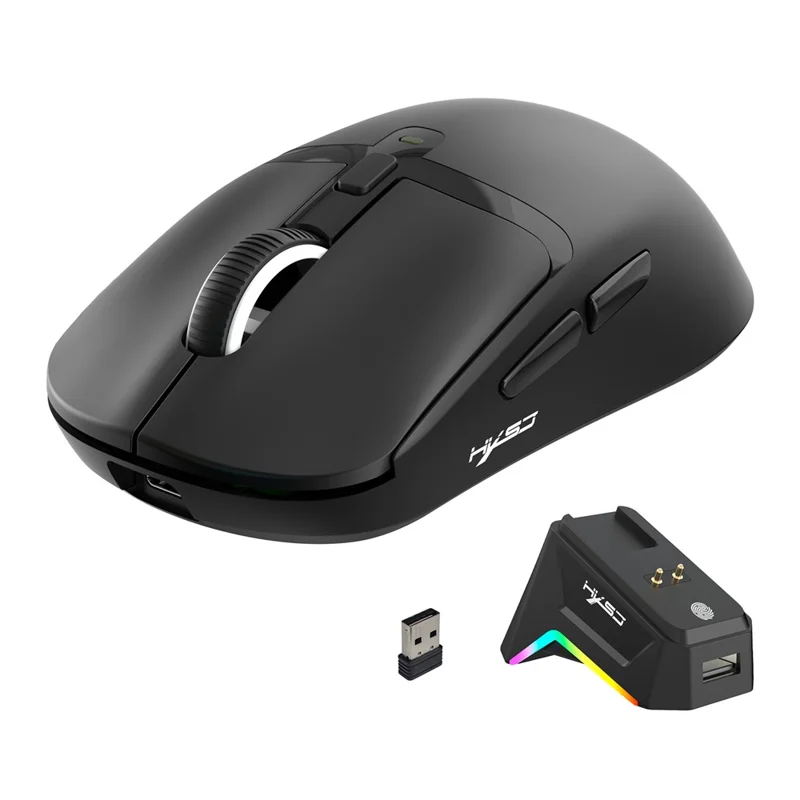 HXSJ T10 Pro Lichtgewicht Draadloze Gaming Muis met 3-modusverbinding / Oplaadstation / Macro Programmeerbare Muis 1KHz 12000DPI - Zwart