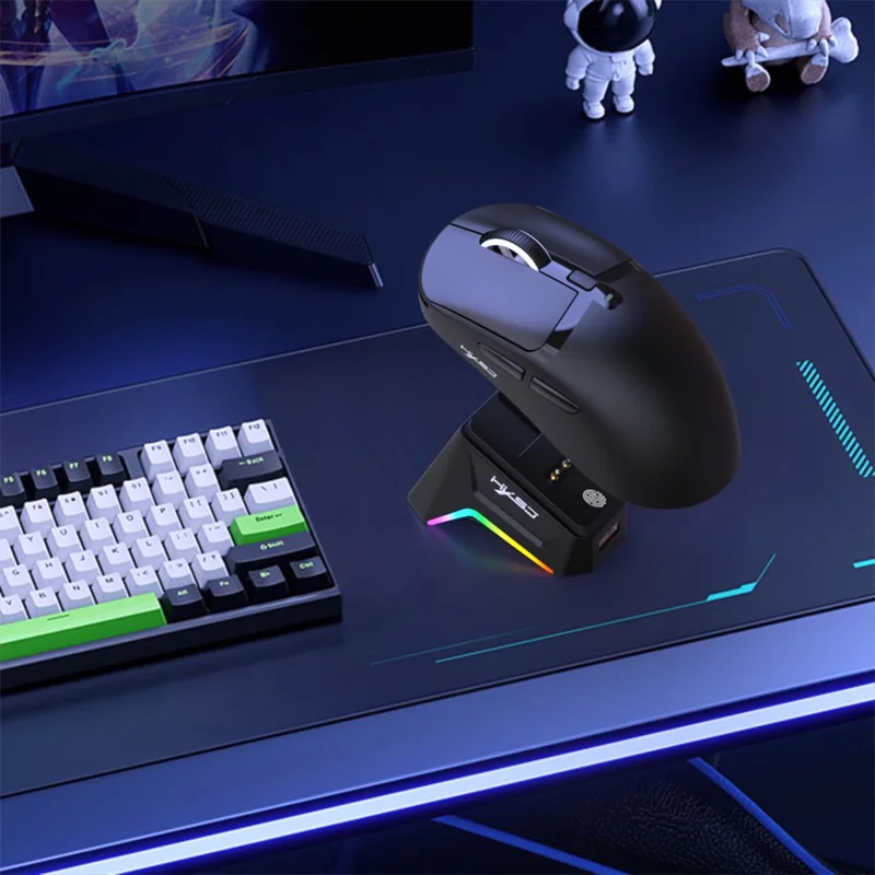 HXSJ T10 Pro Lichtgewicht Draadloze Gaming Muis met 3-modusverbinding / Oplaadstation / Macro Programmeerbare Muis 1KHz 12000DPI - Zwart
