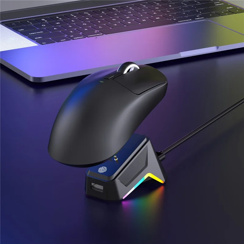 HXSJ T10 Pro Lichtgewicht Draadloze Gaming Muis met 3-modusverbinding / Oplaadstation / Macro Programmeerbare Muis 1KHz 12000DPI - Zwart