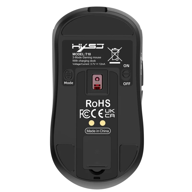HXSJ T10 Pro Lichtgewicht Draadloze Gaming Muis met 3-modusverbinding / Oplaadstation / Macro Programmeerbare Muis 1KHz 12000DPI - Zwart