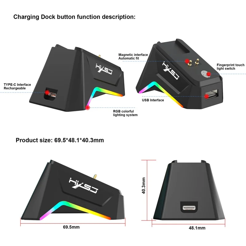 HXSJ T10 Pro Lichtgewicht Draadloze Gaming Muis met 3-modusverbinding / Oplaadstation / Macro Programmeerbare Muis 1KHz 12000DPI - Zwart