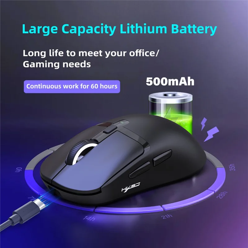 HXSJ T10 Pro Lichtgewicht Draadloze Gaming Muis met 3-modusverbinding / Oplaadstation / Macro Programmeerbare Muis 1KHz 12000DPI - Zwart