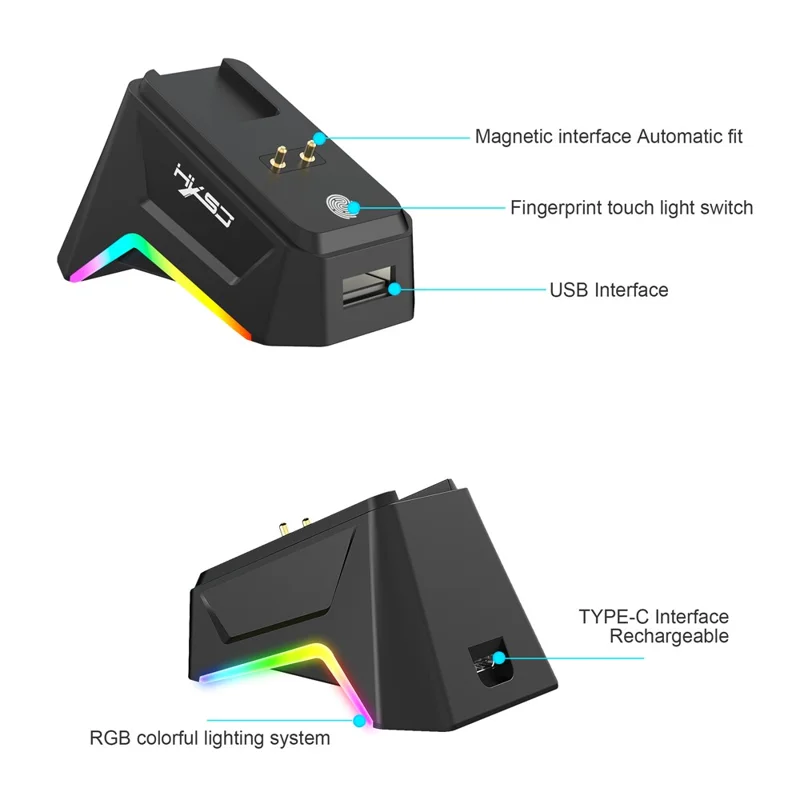 HXSJ T10 Pro Lichtgewicht Draadloze Gaming Muis met 3-modusverbinding / Oplaadstation / Macro Programmeerbare Muis 1KHz 12000DPI - Zwart