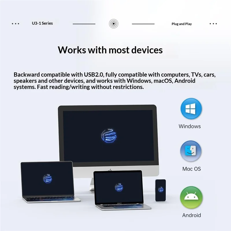 محرك أوريكو U3-I-C64G-SV-BP فلاش USB 3.0 سعة 64 جيجابايت، نقل بيانات عالي السرعة، جهاز صغير الحجم وسهل الحمل لـ Windows وMacOS وLinux وAndroid