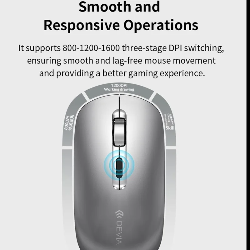 DEVIA Lingo Series Wireless Mouse Bluetooth-compatible / 2.4G Dual Mode 3 DPI Adjustable Silent Mouse - Silver