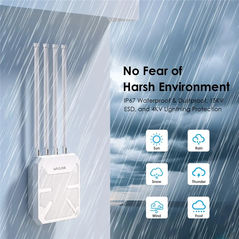 WAVLINK BE5100 WN573HBE2 IP67 Waterproof WiFi 7 Outdoor Router with 8dBi High Gain Antenna - US Plug