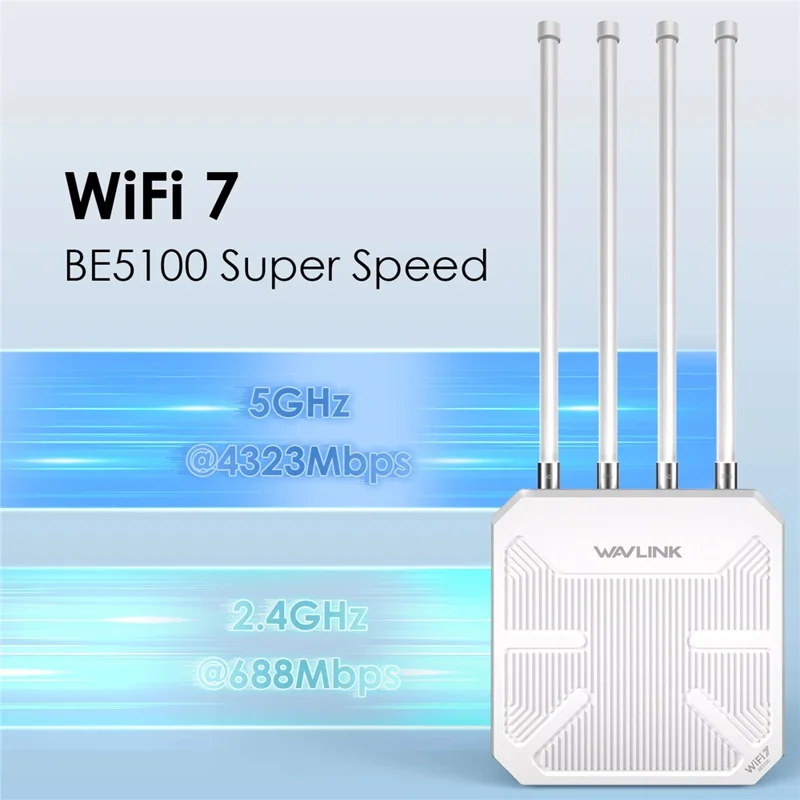 WAVLINK BE5100 WN573HBE2 IP67 Waterproof WiFi 7 Outdoor Router with 8dBi High Gain Antenna - US Plug