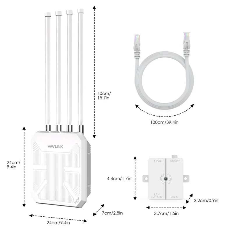 WAVLINK BE5100 WN573HBE2 IP67 Waterproof WiFi 7 Outdoor Router with 8dBi High Gain Antenna - US Plug
