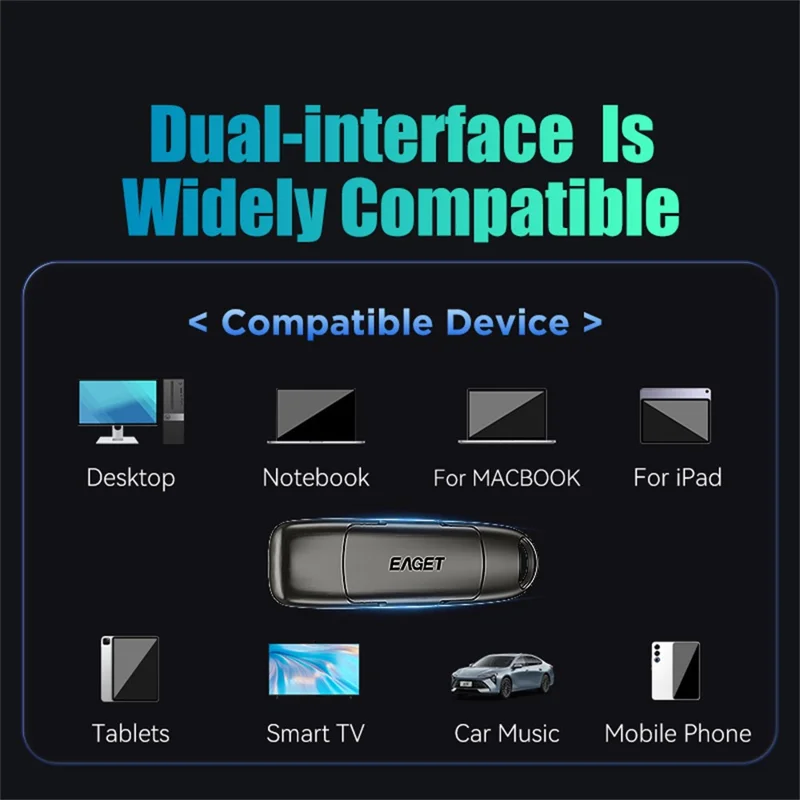 EAGET SU50 128GB Solid State Pen Drive USB 3.2 Gen1 + Type-C 2 in 1 USB Flash Drive voor PC Smartphone Tablet - Zwart