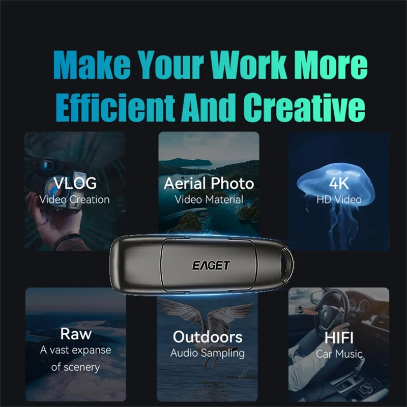 EAGET SU50 128GB Solid State Pen Drive USB 3.2 Gen1 + Type-C 2 in 1 USB Flash Drive voor PC Smartphone Tablet - Zwart