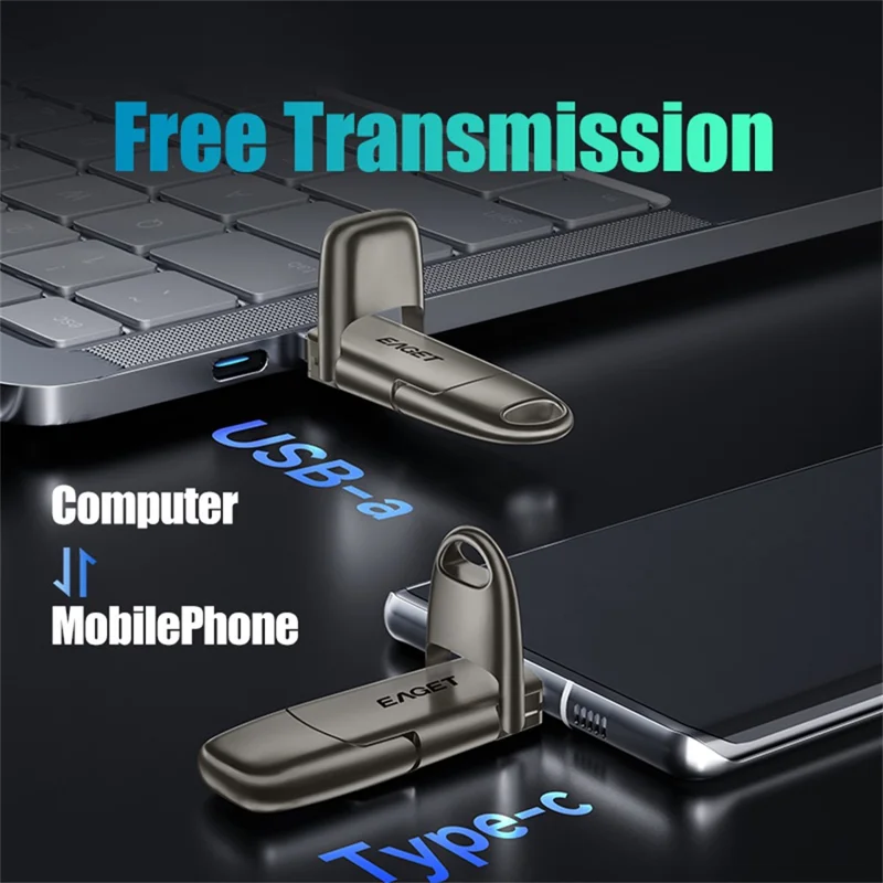 EAGET SU50 256GB Solid State Pen Drive USB 3.2 Gen1 + Type-C 2 in 1 USB Flash Drive voor PC Smartphone Tablet - Zwart