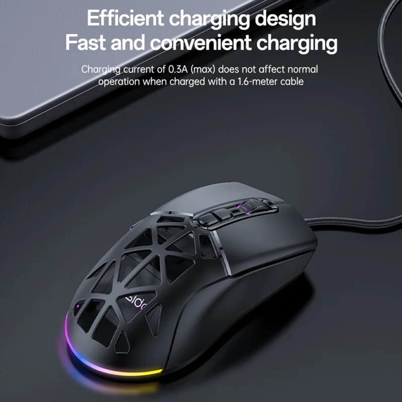 YESIDO KB46 Wireless Gaming Mouse 2.4G / Bluetooth-compatible / USB Wired Mouse with RGB Backlit - Black