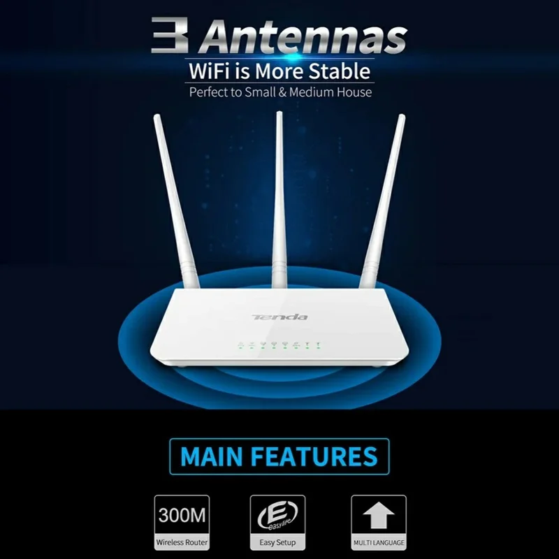 TENDA F3 Wireless Router 300M WiFi 3x5dBi Antennas Fiber Broadband for Home, EU Plug